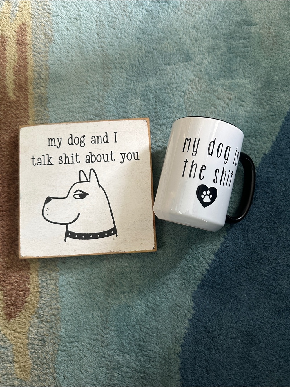 Dog Lover Ceramic Mug and Sign Set - White and Black